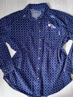 Vintage Blue Plaid Embroidered eeyore Button-Up Shirt Pooh